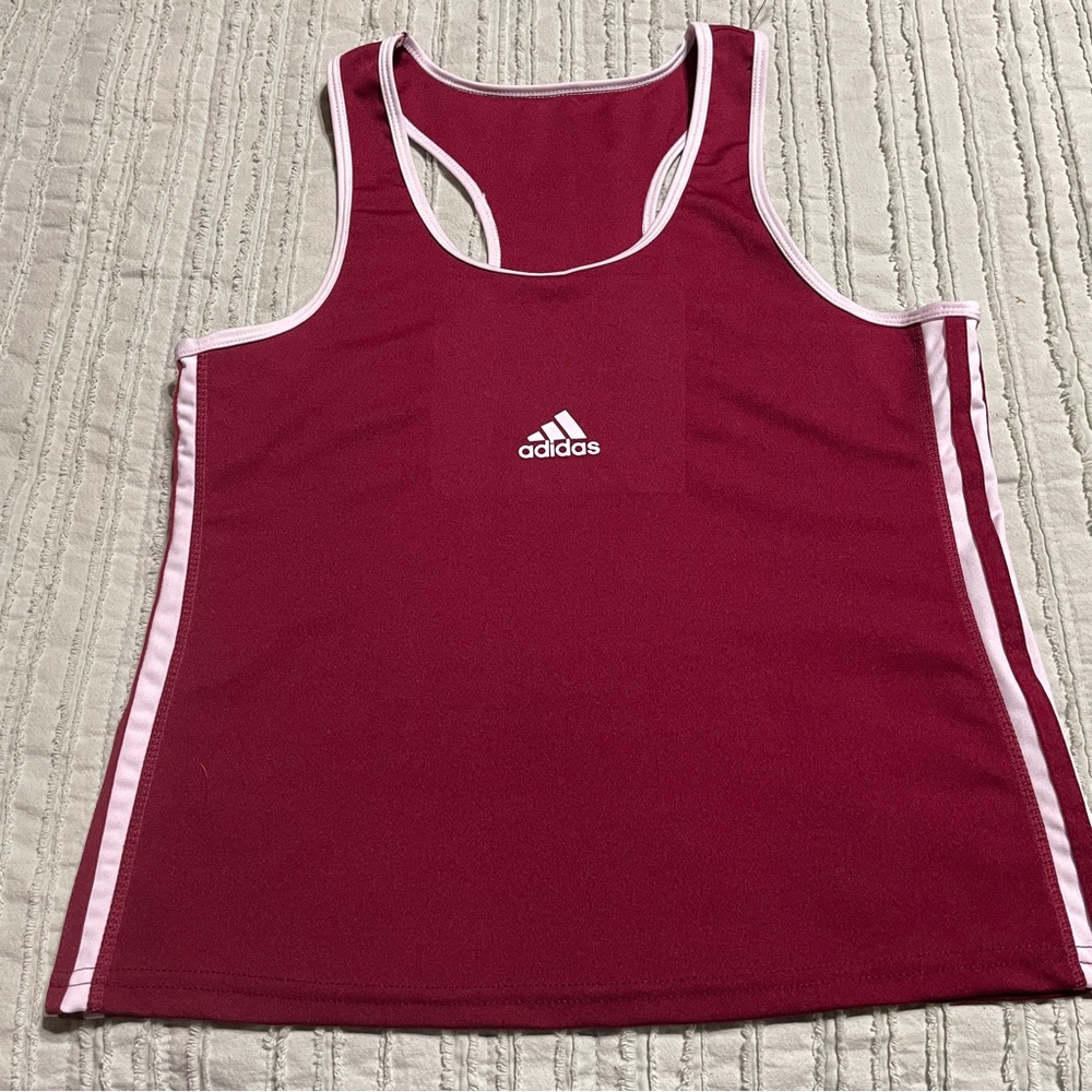 Adidas Athletic Burgundy Tank Top with White Trim
